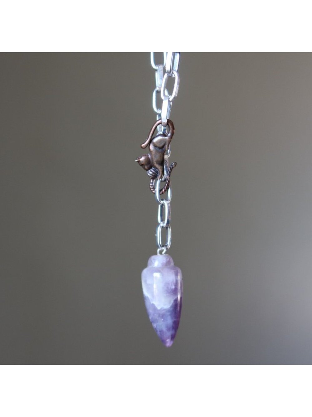Amethyst Necklace Pendulum Chevron Point Cat Lovers Jewelry Purple Crystal Gift